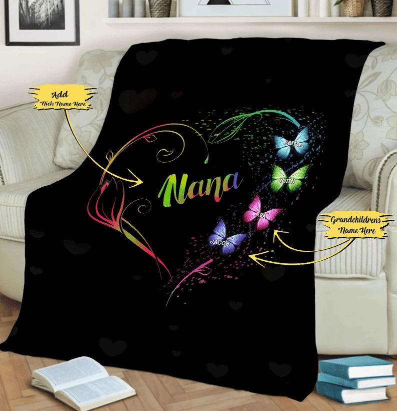 Customized Grandparents Butterfly Blanket, Gift For Birthday Gift From Grandkids Personalized Blanket For Grandparents Christmas