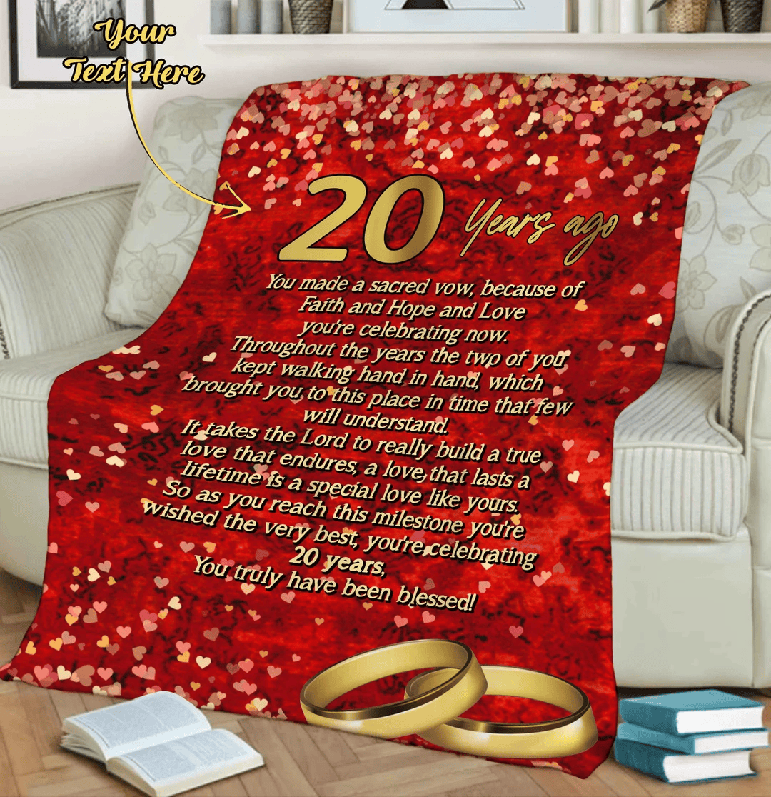 20 Years Of Marriage Parent's Anniversary Blanket Gift Romantic Gift For Wife Husband Dad Mom Couples Custom Gifts For Her 20 Years Together