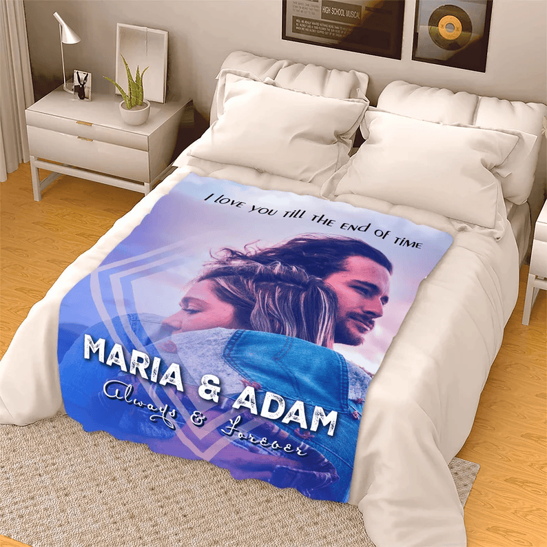 Forever & Always Couples Fleece Blanket I Love You Till The End Of Time Customized Personalized Photo Blanket For Couples Gift For Birthday