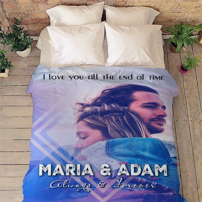Forever & Always Couples Fleece Blanket I Love You Till The End Of Time Customized Personalized Photo Blanket For Couples Gift For Birthday