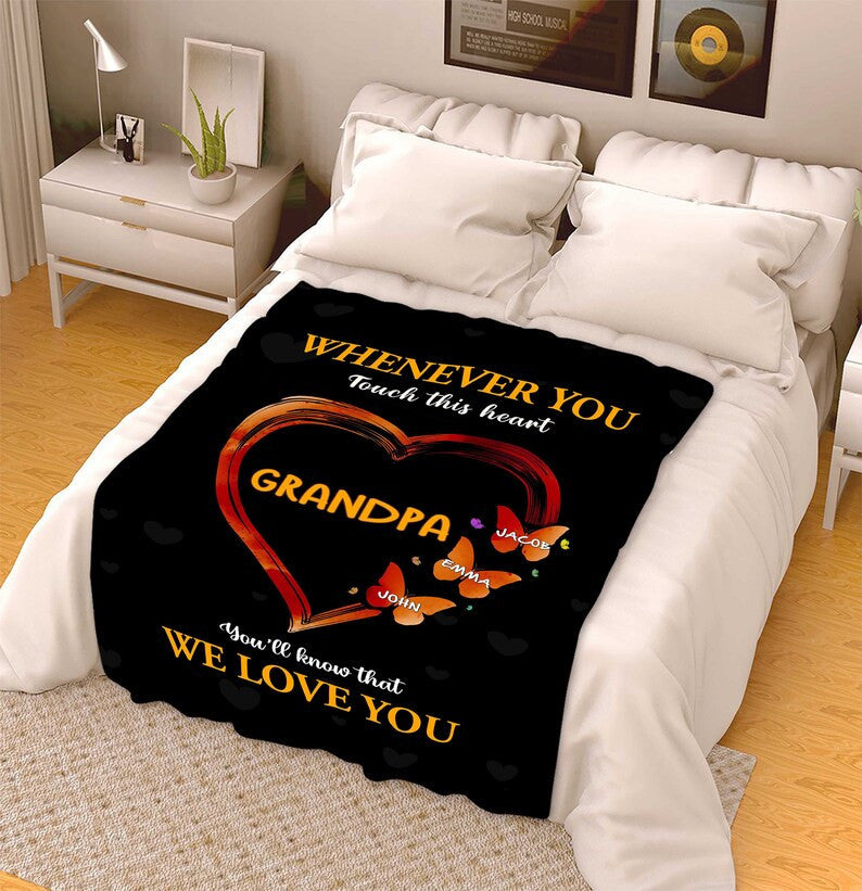 We Love You Personalized Heart Fleece Blanket For Grandparents With Grandkids Name Gift For Birthday Grandparents Day Christmas Thanksgiving