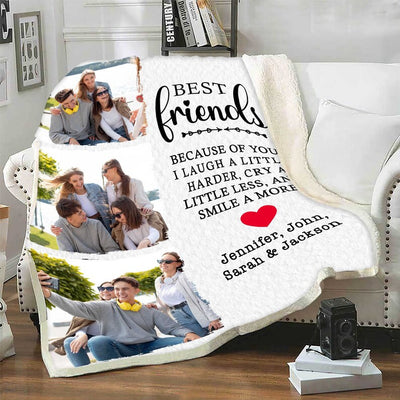 Personalized Photo Blanket For Friend/Sister For Friendship Day, Best Friends Because Of You I Laugh A Little Harder, Custom Gift For Her