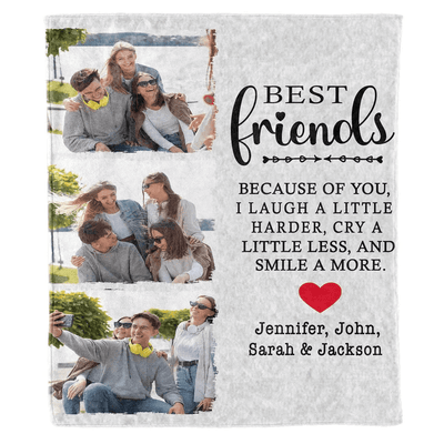 Personalized Photo Blanket For Friend/Sister For Friendship Day, Best Friends Because Of You I Laugh A Little Harder, Custom Gift For Her