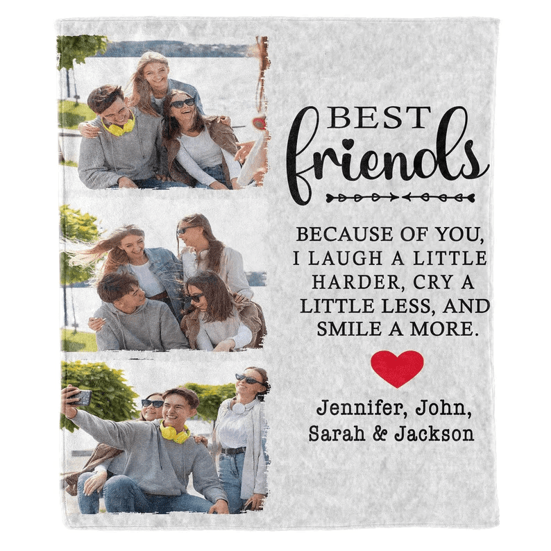 Personalized Photo Blanket For Friend/Sister For Friendship Day, Best Friends Because Of You I Laugh A Little Harder, Custom Gift For Her