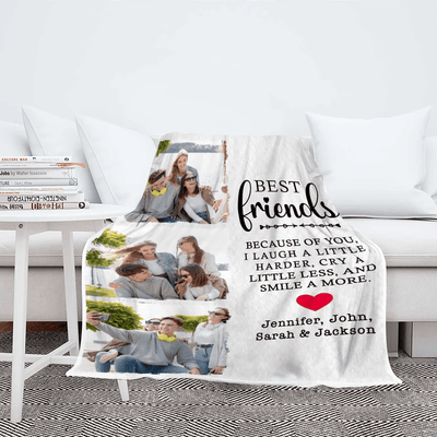 Personalized Photo Blanket For Friend/Sister For Friendship Day, Best Friends Because Of You I Laugh A Little Harder, Custom Gift For Her