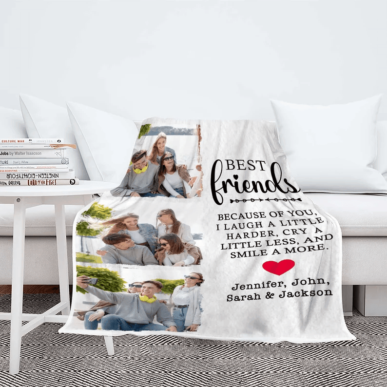 Personalized Photo Blanket For Friend/Sister For Friendship Day, Best Friends Because Of You I Laugh A Little Harder, Custom Gift For Her