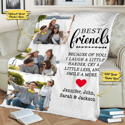 Personalized Photo Blanket For Friend/Sister For Friendship Day, Best Friends Because Of You I Laugh A Little Harder, Custom Gift For Her