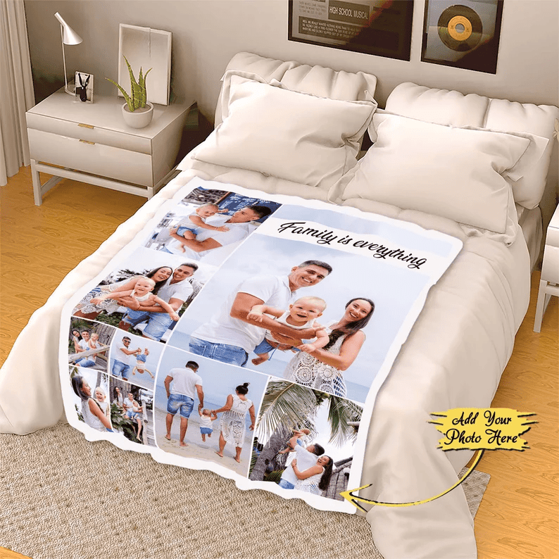 Family Is Everything Custom Blanket, Family Photo Blanket For Christmas Birthday, Collage Blanket Custom Couple Gifts, Gift For Grandparents