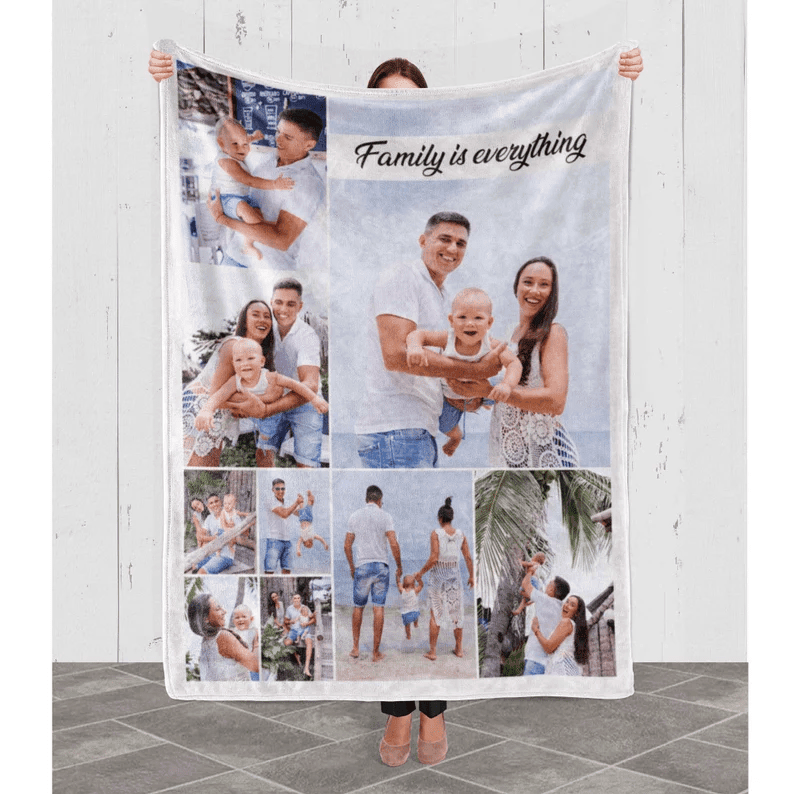 Family Is Everything Custom Blanket, Family Photo Blanket For Christmas Birthday, Collage Blanket Custom Couple Gifts, Gift For Grandparents