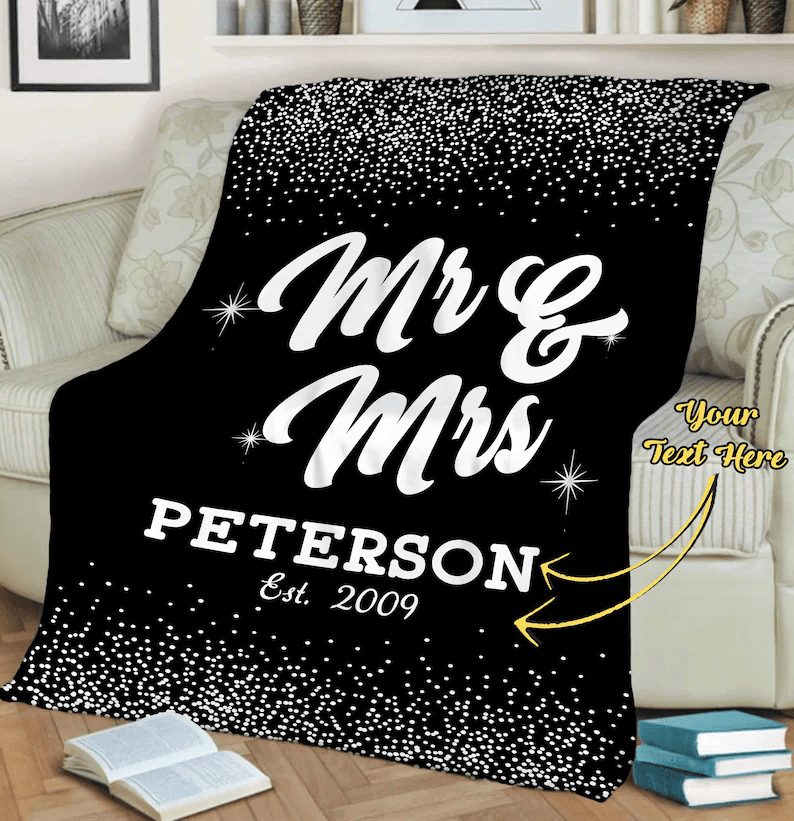 Valentine Day Mr. & Mrs. Fleece Blanket, Couples Blanket, Customized Couple Gift, Customizable Blanket For Soulmates, Gift For Her, Birthday