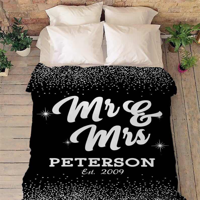 Valentine Day Mr. & Mrs. Fleece Blanket, Couples Blanket, Customized Couple Gift, Customizable Blanket For Soulmates, Gift For Her, Birthday