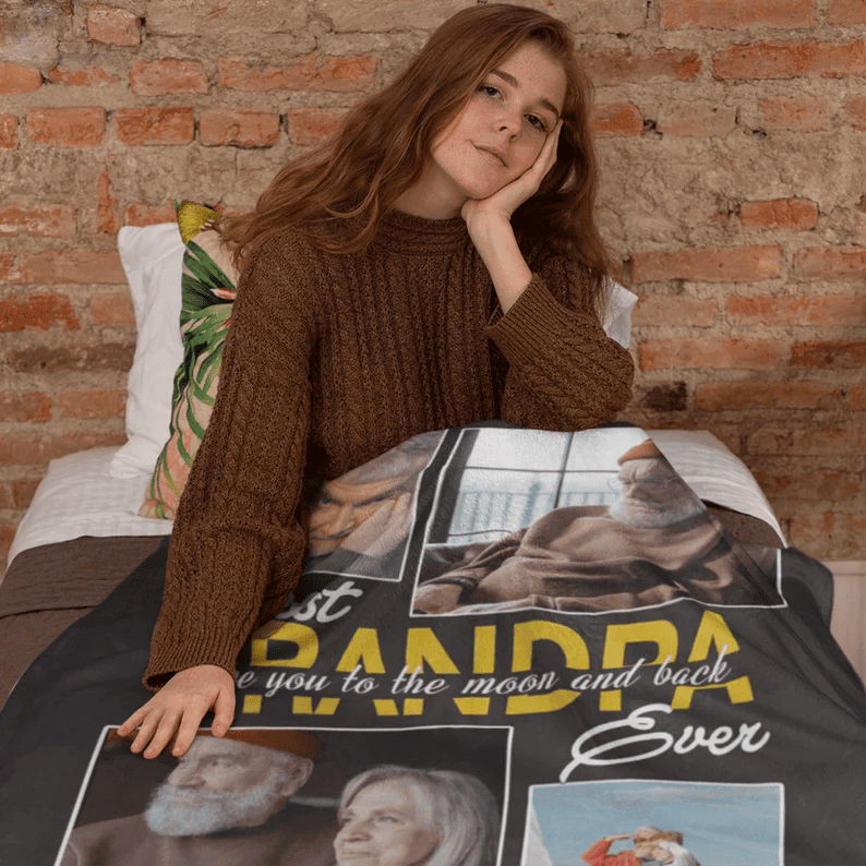 Custom Photo Collage Blanket, Gift For Grandparents Day/Birthday/Christmas From Grandkids, Best Grandpa Ever, Custom Grandpa Photo Blanket,