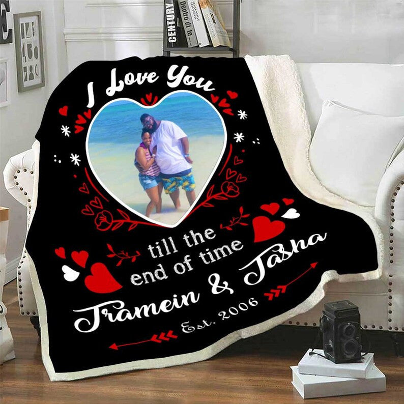 Valentine Day Gift For Wife Customized Photo Blanket, Gift For Couples, Gift From Husband, Birthday Gift, I Love You Quilt, Romantic Gifts