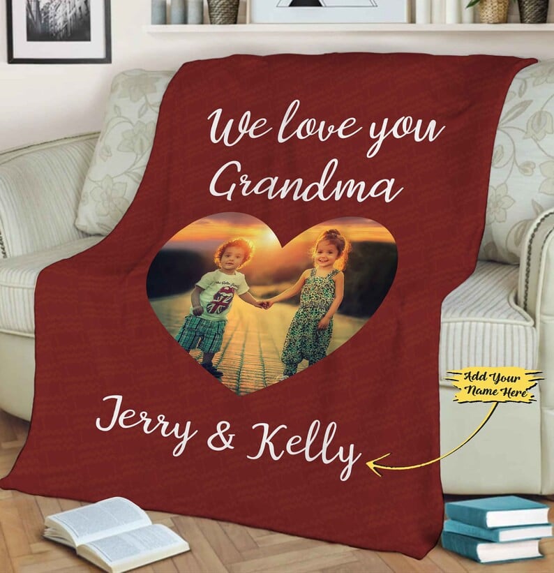 Custom Photo Blanket for Grandma Custom Grandma Gifts From Grandchildren Gifts For Grandma Birthday Heart Photo Blanket Grandparent Day Gift