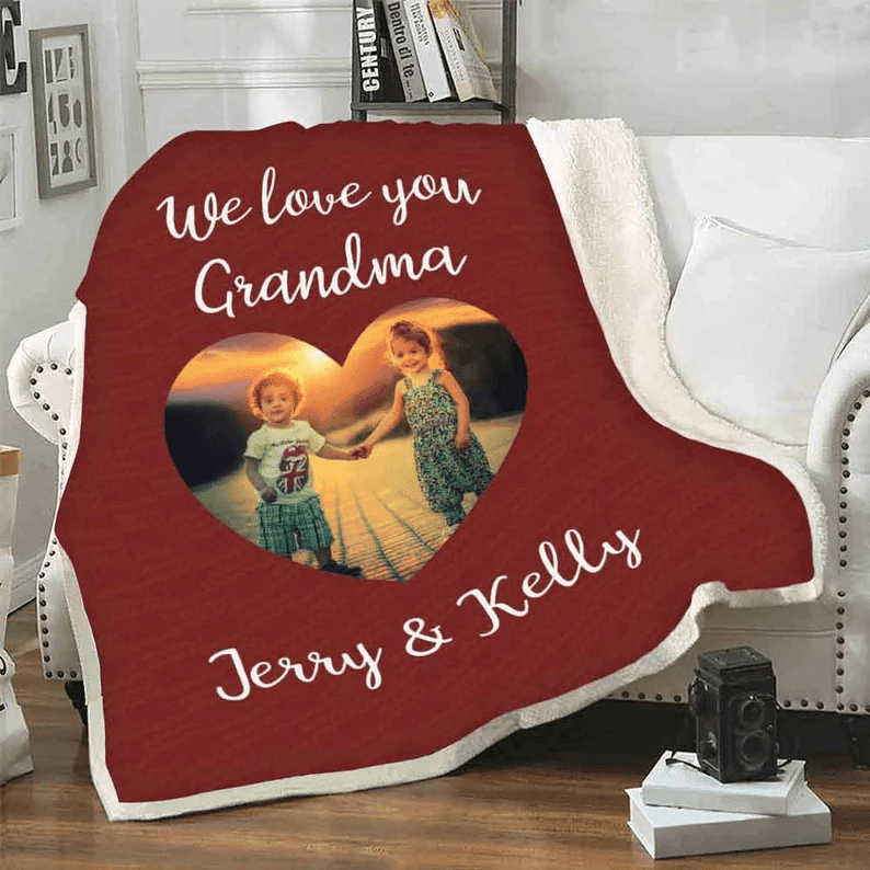 Custom Photo Blanket for Grandma Custom Grandma Gifts From Grandchildren Gifts For Grandma Birthday Heart Photo Blanket Grandparent Day Gift