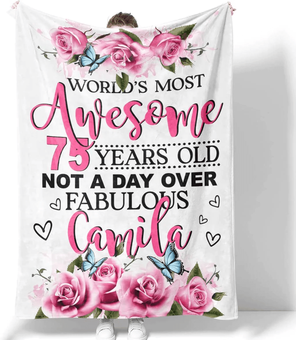 75th Birthday Blanket World's Most Awesome 75 Years Old Since 1947 Bday Anniversary Decorations For Women Wife Mom Grandma Fleece Sherpa Throw Blankets