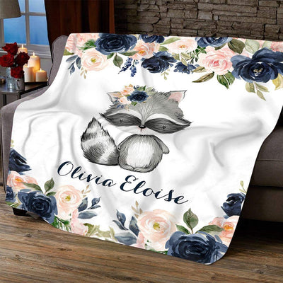 Personalized Blanket- Personalized Baby Name Blanket, Personalized Baby Gift, Racoon