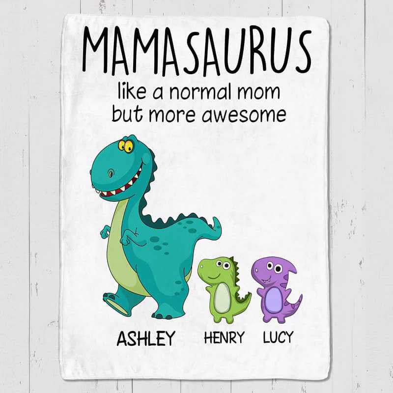 Grandmasaurus And Kids Personalized Fleece Blanket