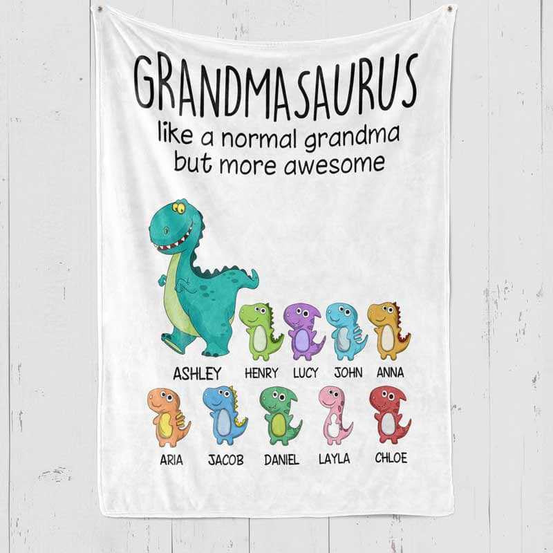 Grandmasaurus And Kids Personalized Fleece Blanket