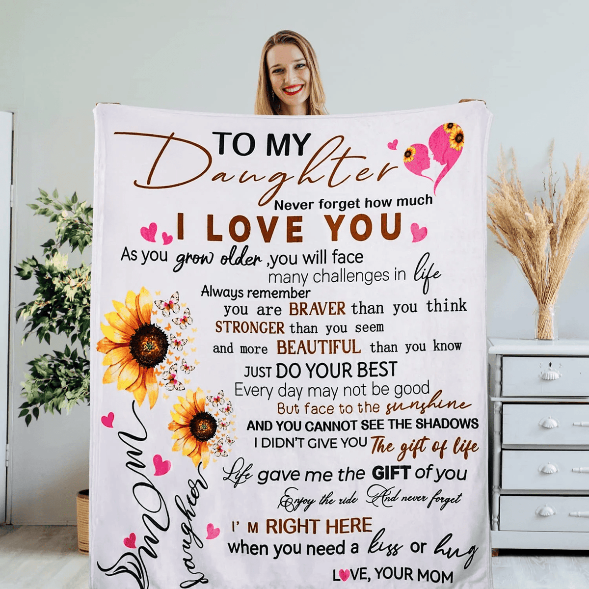 To My Daughter Blanket from Mom Dad Sunflower Blanket Soft Cozy Lightweight Throw Blanket for Couch Sofa Bed Living Room Home Decor Daughter Gifts