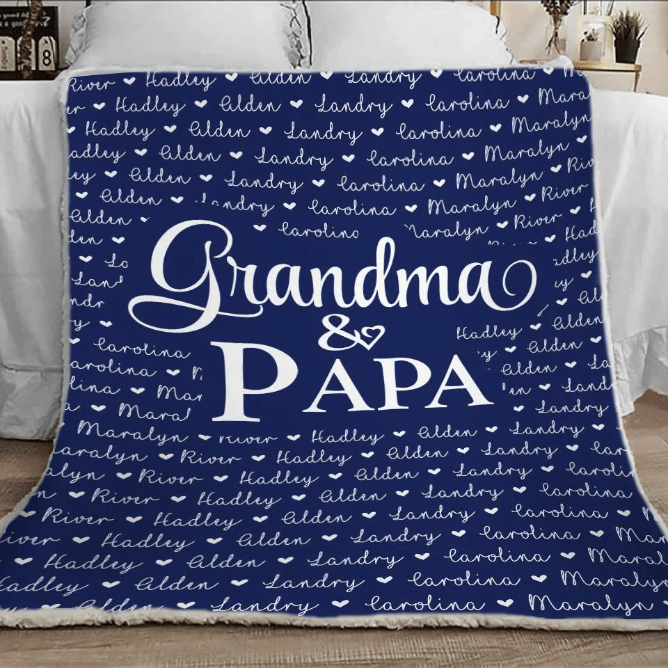 Grandparents Gifts For Mother's Day, Grandma And Papa Blanket With Grandkids Names