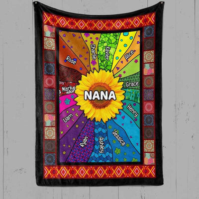 Grandma Sunflower Sunshine Colorful Pattern Personalized Fleece Blanket