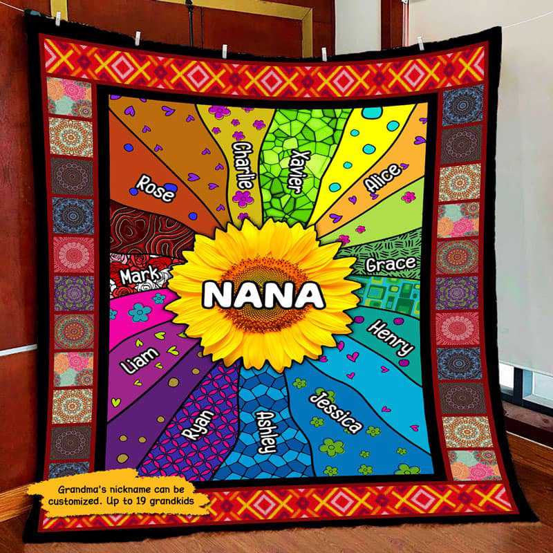 Grandma Sunflower Sunshine Colorful Pattern Personalized Fleece Blanket