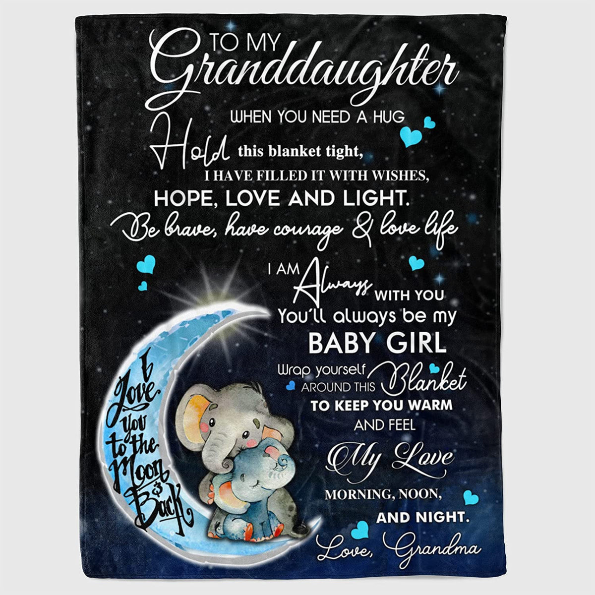 To My Granddaughter From Grandma - Personalized Elephant Blanket Gift For Birthday Anniversary Wedding Graduation Gift For Her