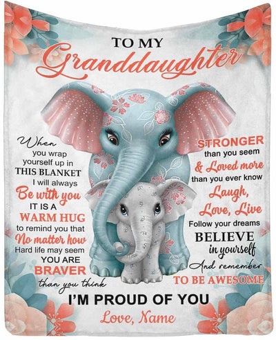 To My Granddaughter From Grandma - Personalized Elephant Blanket Gift For Birthday Anniversary Wedding Graduation Gift For Her