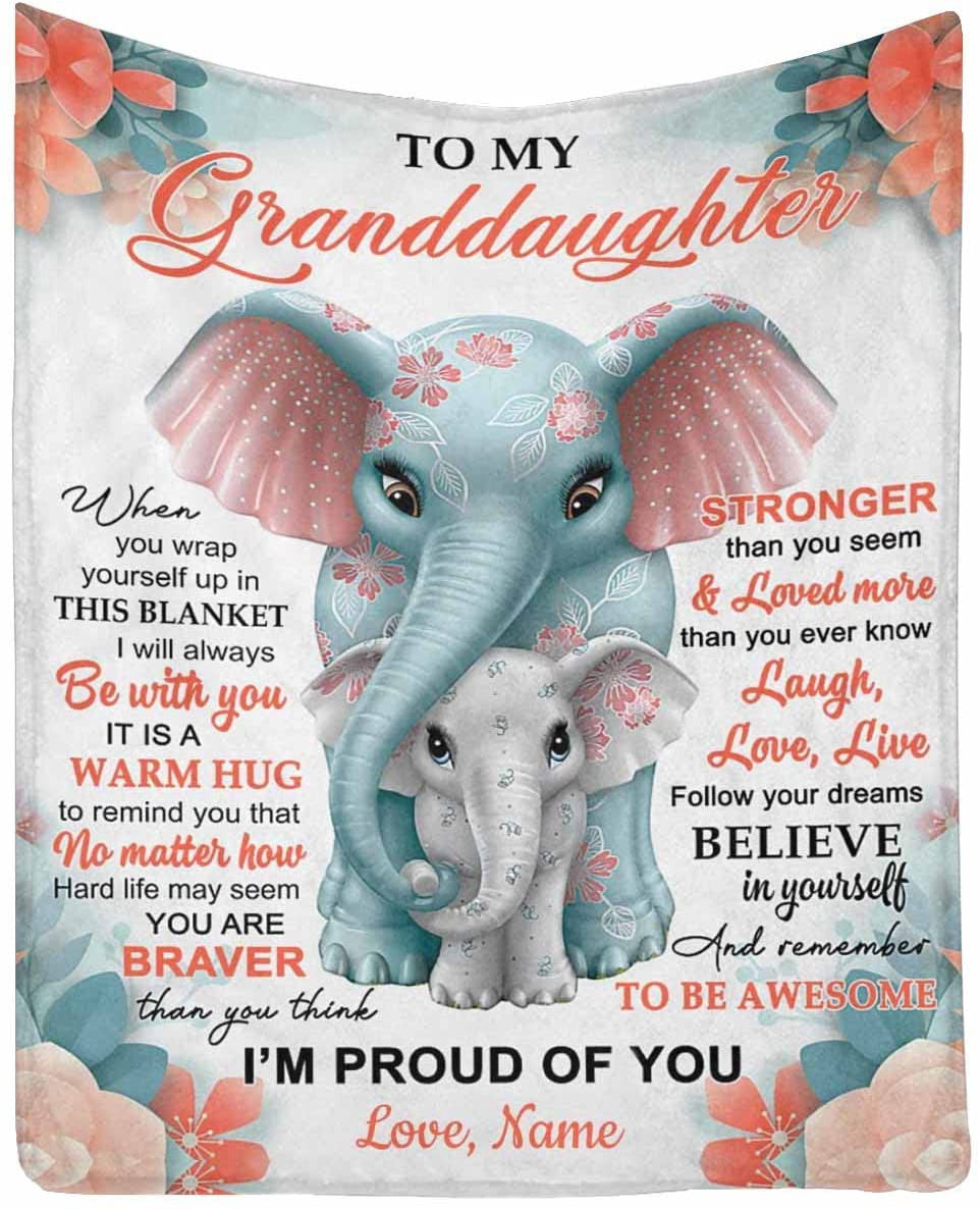 To My Granddaughter From Grandma - Personalized Elephant Blanket Gift For Birthday Anniversary Wedding Graduation Gift For Her