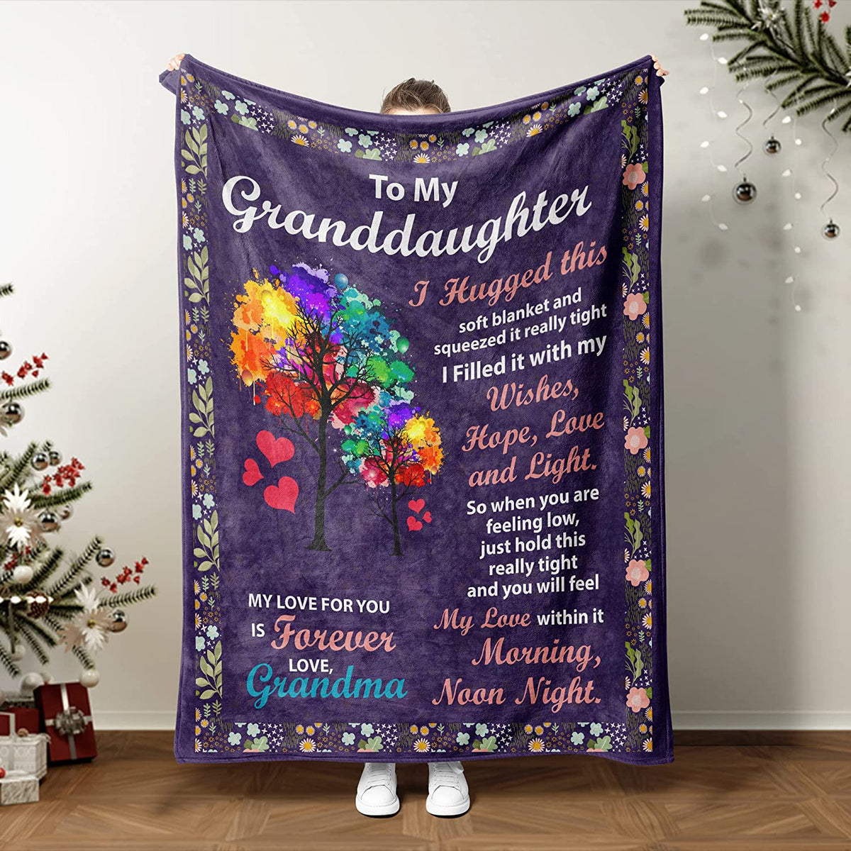 To My Granddaughter From Grandma - Personalized Elephant Blanket Gift For Birthday Anniversary Wedding Graduation Gift For Her