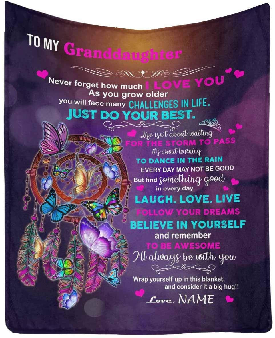 To My Granddaughter From Grandma - Personalized Elephant Blanket Gift For Birthday Anniversary Wedding Graduation Gift For Her