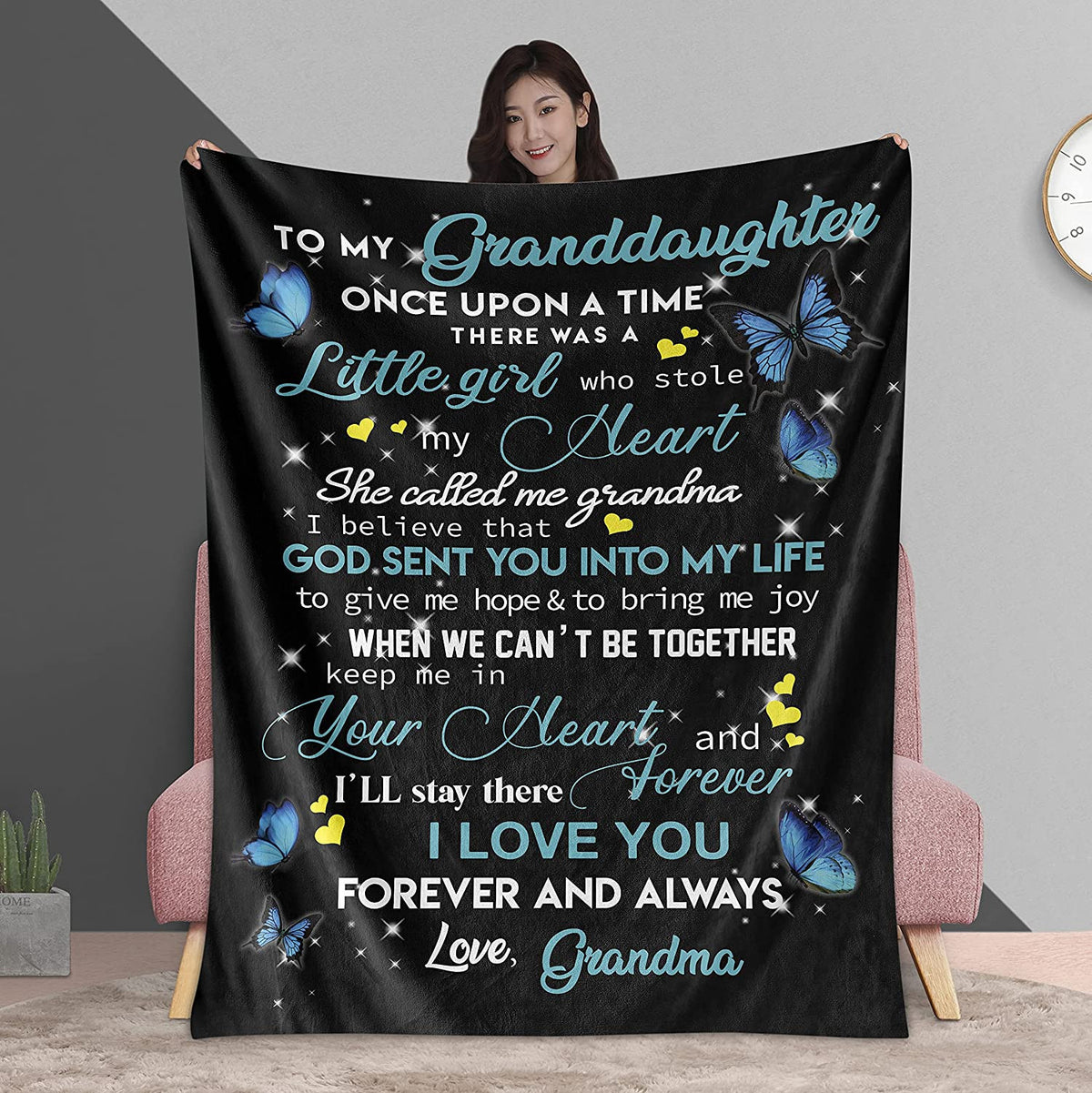 To My Granddaughter From Grandma - Personalized Elephant Blanket Gift For Birthday Anniversary Wedding Graduation Gift For Her