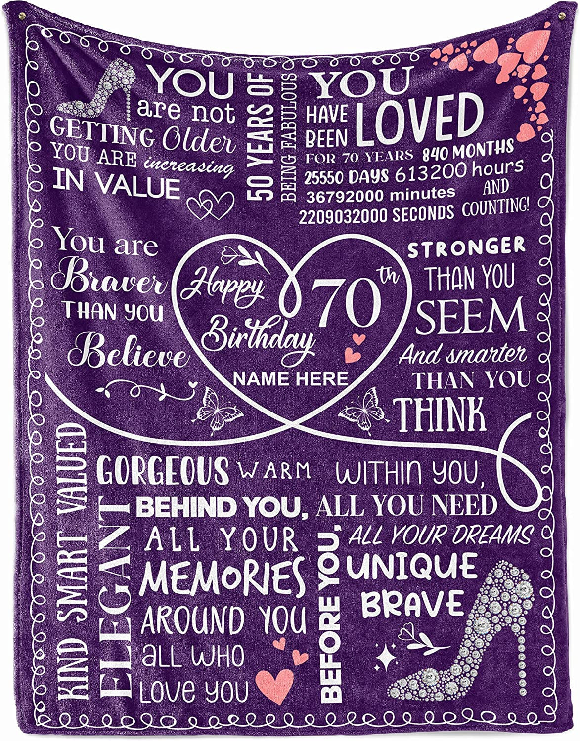70th Birthday Blanket 70 Year Old Idea Throw Blankets Decorations Turning 70 Bday For Her Mom Wife Personalized Funny 1952 Anniversary Cozy Soft Fleece Sherpa Blanket