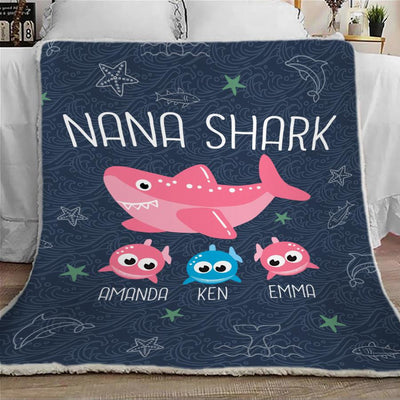 Nana Shark Blanket, Grandma Custom Blankets, Personalized Blankets for Grandparents