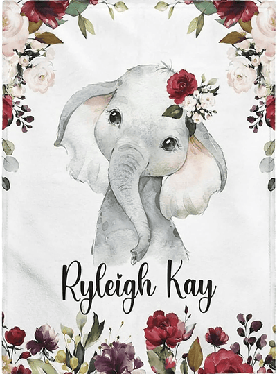 Personalized Baby Elephant Blankets - Baby Blanket for Girls with Name - Custom Gift for Baby - Fleece, Sherpa Baby Blanket