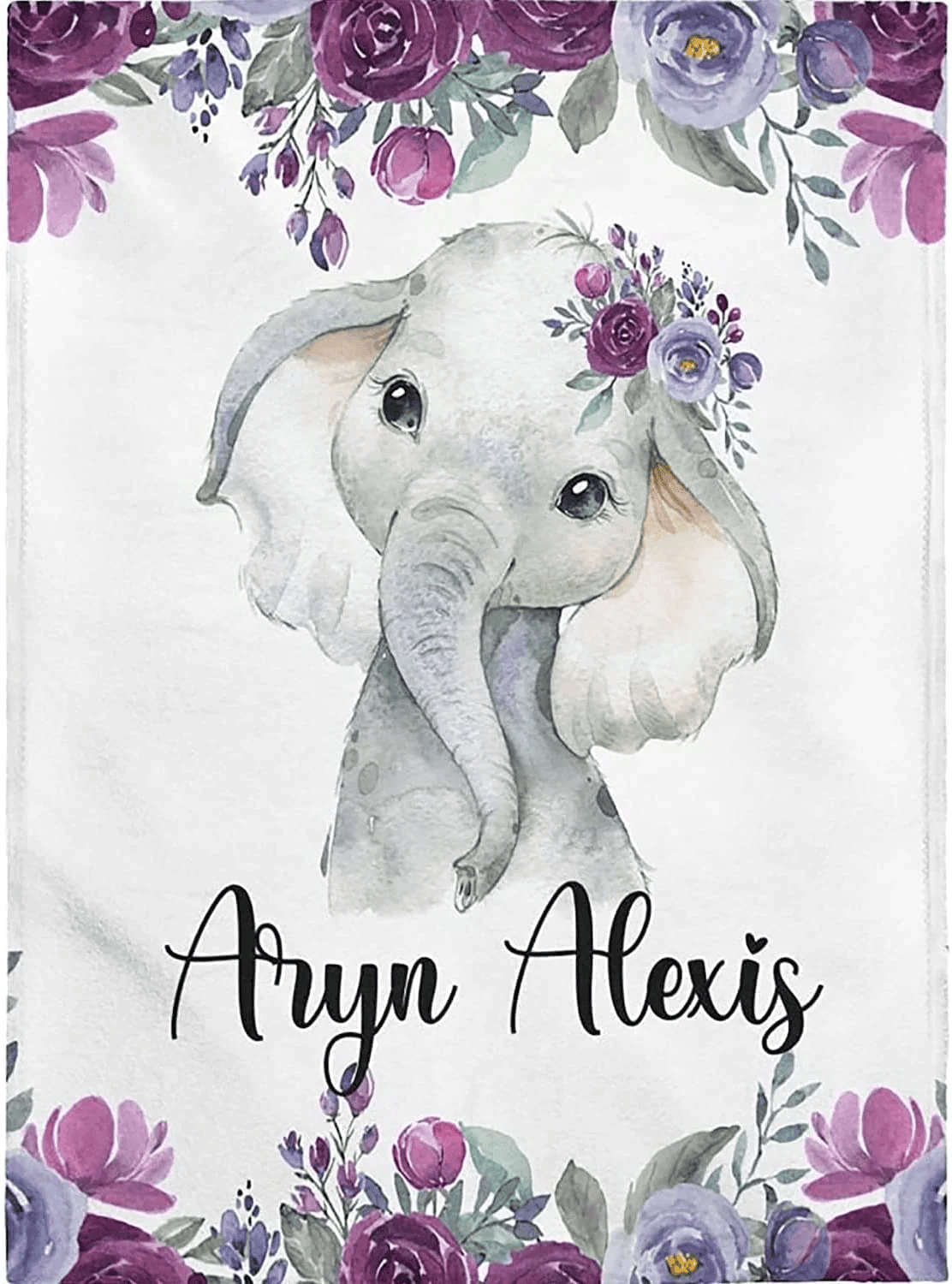 Personalized Baby Elephant Blankets - Baby Blanket for Girls with Name - Custom Gift for Baby - Fleece, Sherpa Baby Blanket