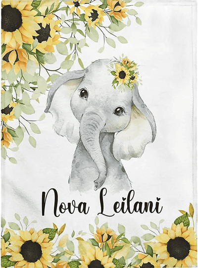 Personalized Baby Elephant Blankets - Baby Blanket for Girls with Name - Custom Gift for Baby - Fleece, Sherpa Baby Blanket