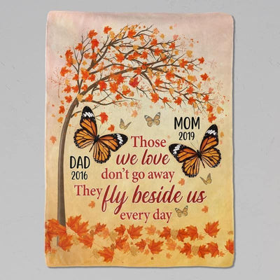 Falling Leaves Butterflies Memorial Personalized Fleece Blanket