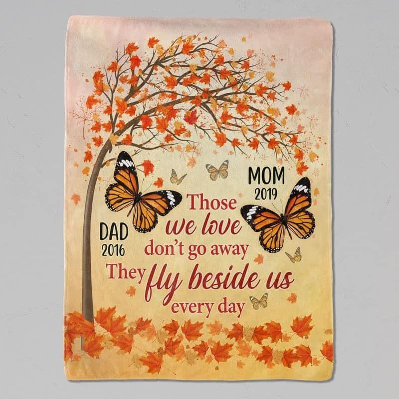 Falling Leaves Butterflies Memorial Personalized Fleece Blanket