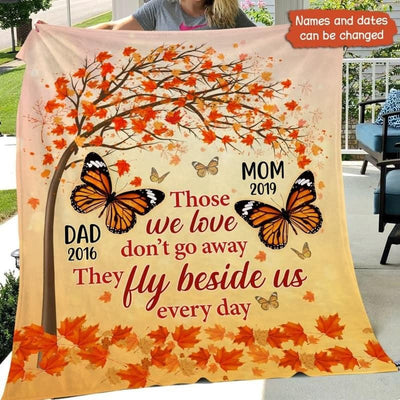 Falling Leaves Butterflies Memorial Personalized Fleece Blanket