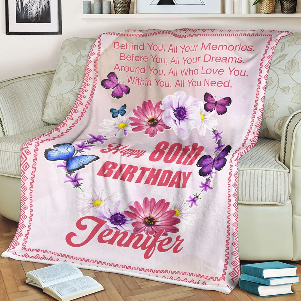 80th Birthday Gifts Blanket For Women Her Wife Sister Mom Friends Grandmother Coworker Boss Personalized Turning 80 Birthday Throw Sherpa Fleece Blankets