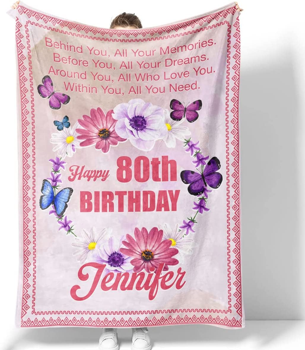 80th Birthday Gifts Blanket For Women Her Wife Sister Mom Friends Grandmother Coworker Boss Personalized Turning 80 Birthday Throw Sherpa Fleece Blankets