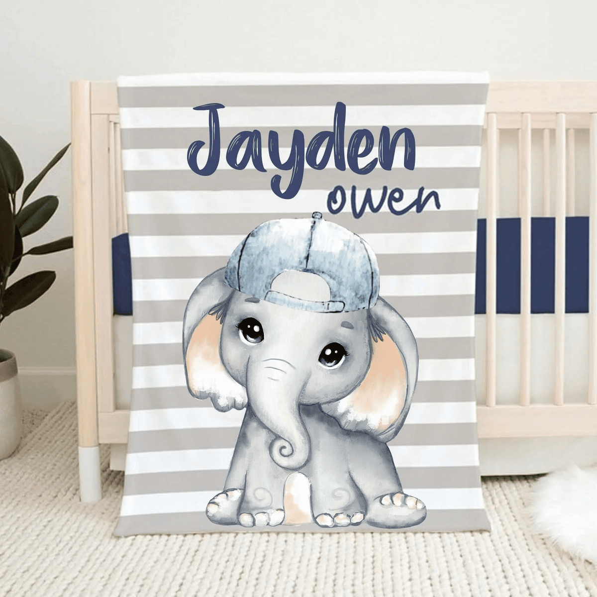 Boy Elephant Blanket, Personalized Baby Blanket, Baby Blankets for Boys, Baby Newborn Boy Blanket, Baby boy Gifts