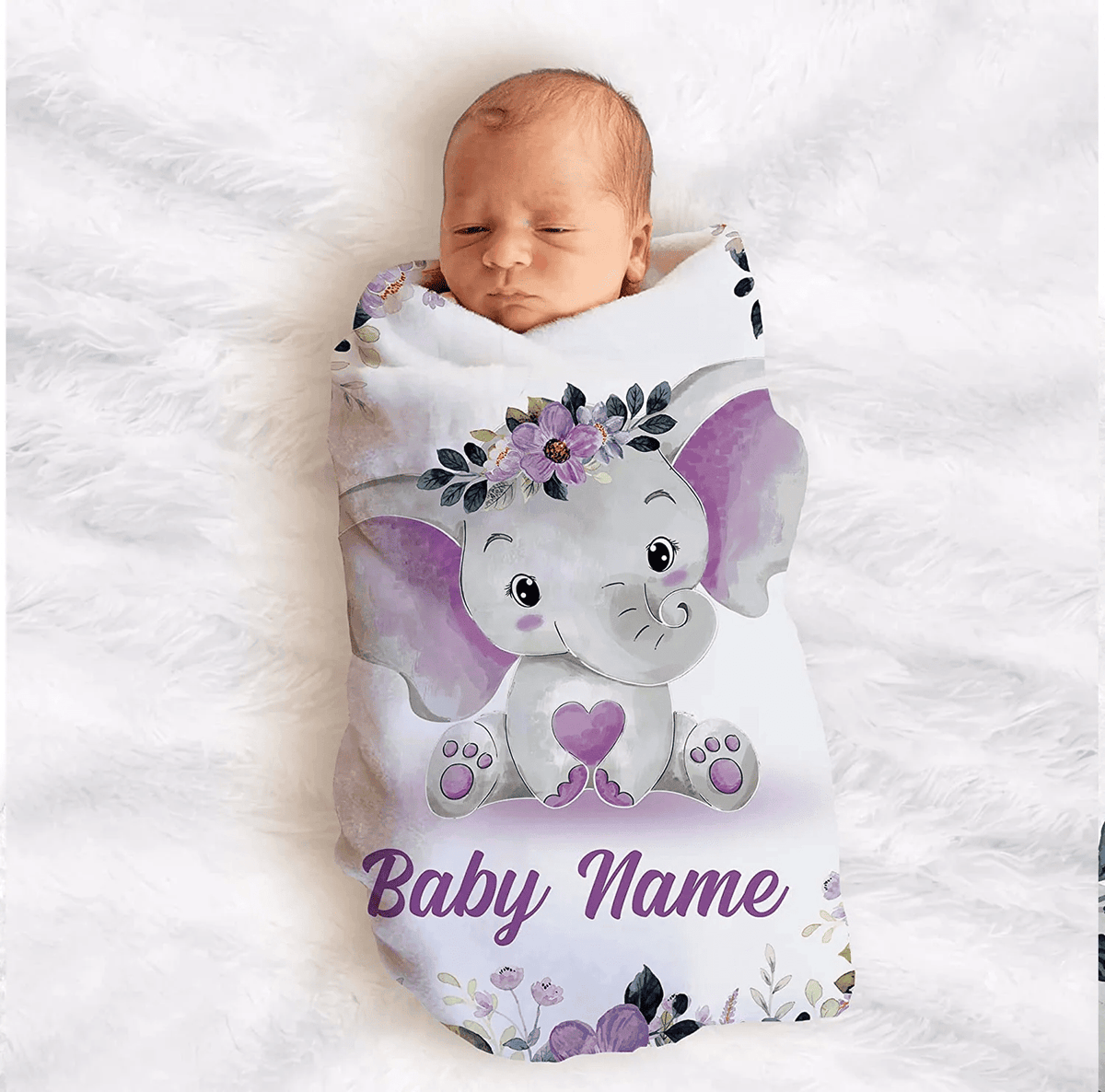 Personalized Baby Blankets, Custom Baby Blanket - Baby Blanket with Name for Girls, Best Gift for Baby, Newborn Elephants Plush