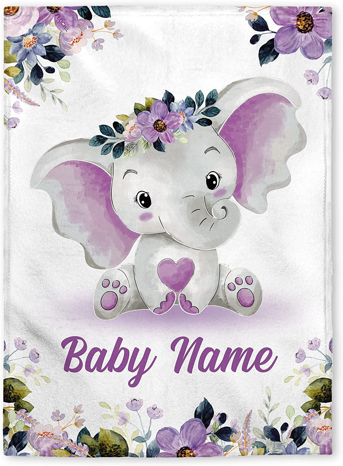 Personalized Baby Blankets, Custom Baby Blanket - Baby Blanket with Name for Girls, Best Gift for Baby, Newborn Elephants Plush