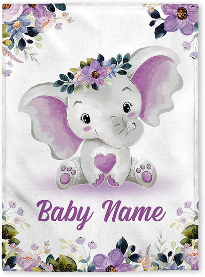 Personalized Baby Blankets, Custom Baby Blanket - Baby Blanket with Name for Girls, Best Gift for Baby, Newborn Elephants Plush
