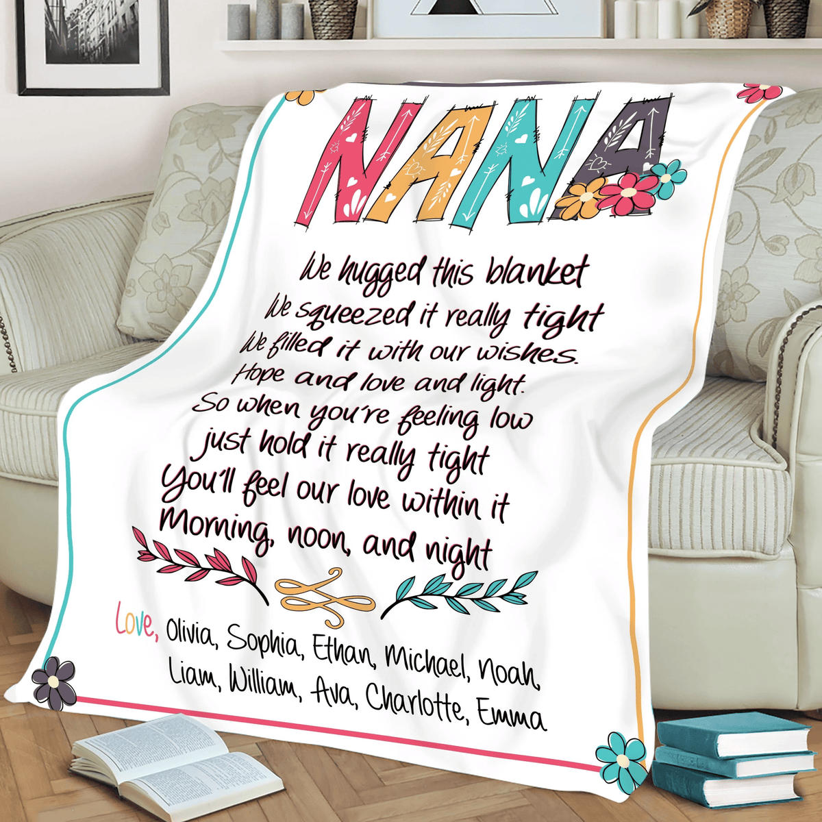 Personalized Nana Blanket, Nana Blanket With Grandkids Names, Nana We Hugged This Blanket