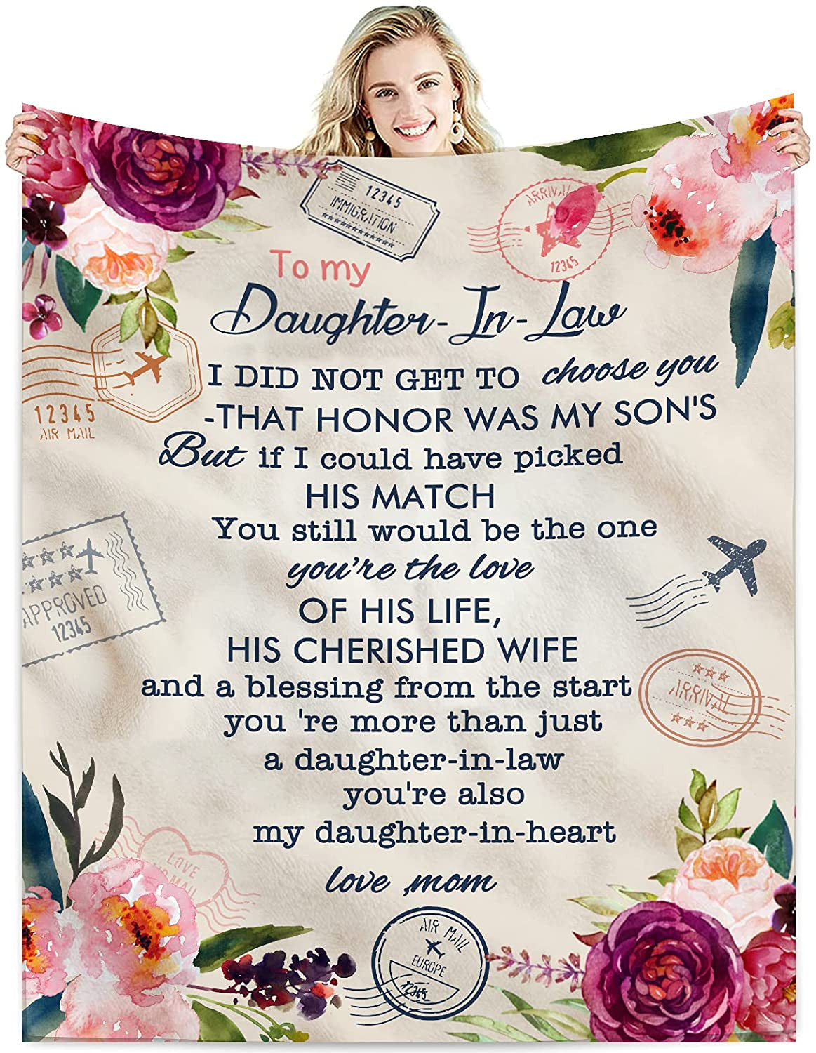 To My Daughter In Law Gift Ideas From Moms Blanket Super Soft Throw Warm Blankets Future Daughter-In-Law Birthdays Anniversary Wedding Gifts Presents Idea For Bed Sofa Adults