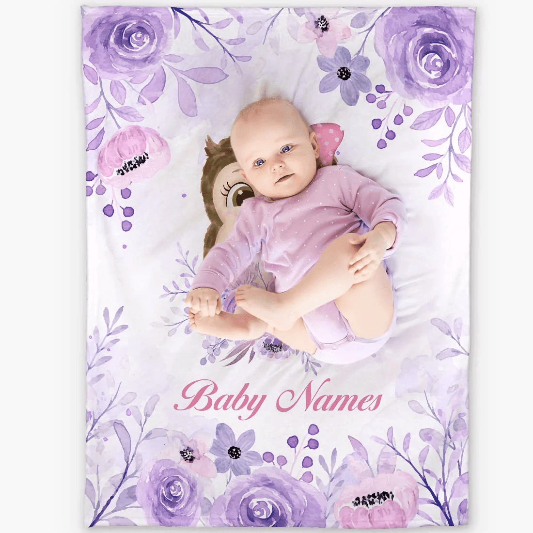 Personalized Baby Girl Blankets, Customize Baby Girl Blanket with Names - Floral Owl Baby Blanket Girl with Custom Name